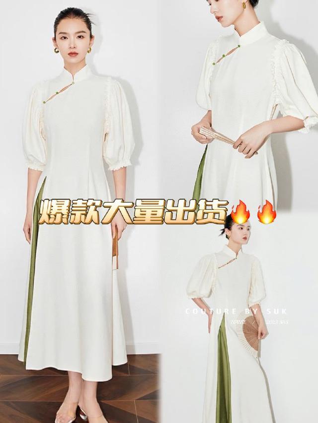 高端品质女装 配包装 CD 古典风情的现代表达中式天丝连衣裙