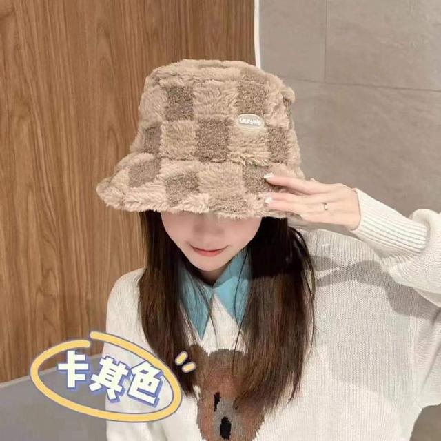 時尚棋格盤加厚防寒羊羔毛漁夫帽（預購）
