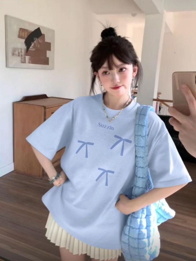 韓系設計感蝴蝶結短袖上衣(預購)