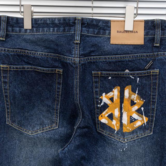 巴黎世家BLA手绘涂鸦牛仔长裤