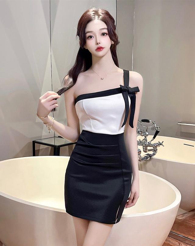 🌹NovaAmi🌹OL氣質性感撞色拼接抹胸包臀連衣裙