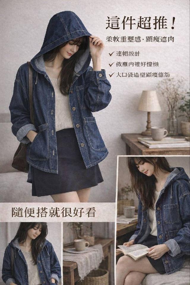 #收單260306-不悶熱的輕薄連帽牛仔外套