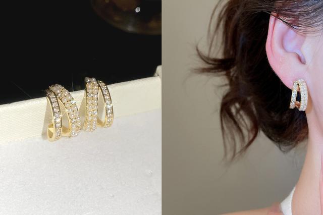 [韓國飾品連線] 正韓S925純銀 優雅輕奢高級感鋯石珍珠C形耳圈 📍韓國連線預購收單日：4/19