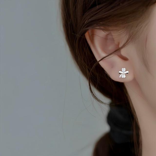 【預購商品】【0920結單】【批發】999足銀鑲鑽幸運草耳環 250917-03