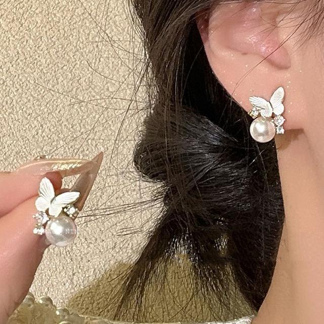 【長期團2025】【預購商品】【批發】韓系氣質蝴蝶珍珠 925銀針耳環 86259