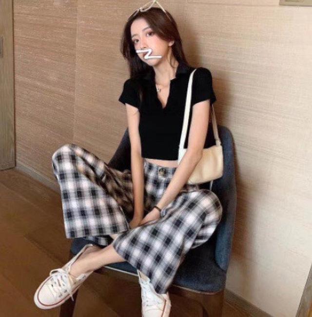 尺碼ML 货号7612#,夏装新款韩国原单polo领针织上衣➕格子休闲裤
