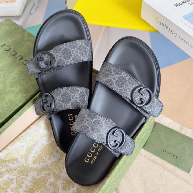 2024Gucci 古奇 夏季新款 双G 老花 夹脚 一字拖 交叉凉鞋 厚底 拖鞋 沙滩鞋
