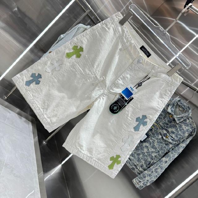春夏新款 拼皮十字架牛仔短裤 定制面料 手触感强烈 辨识度极高