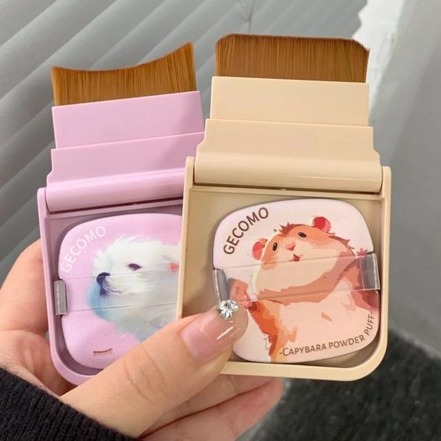 📌萌寵月牙刷粉撲套盒帶 粉底刷