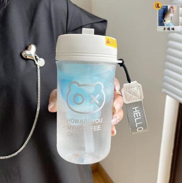 小熊OX表情可直飲+可吸管兩用水杯