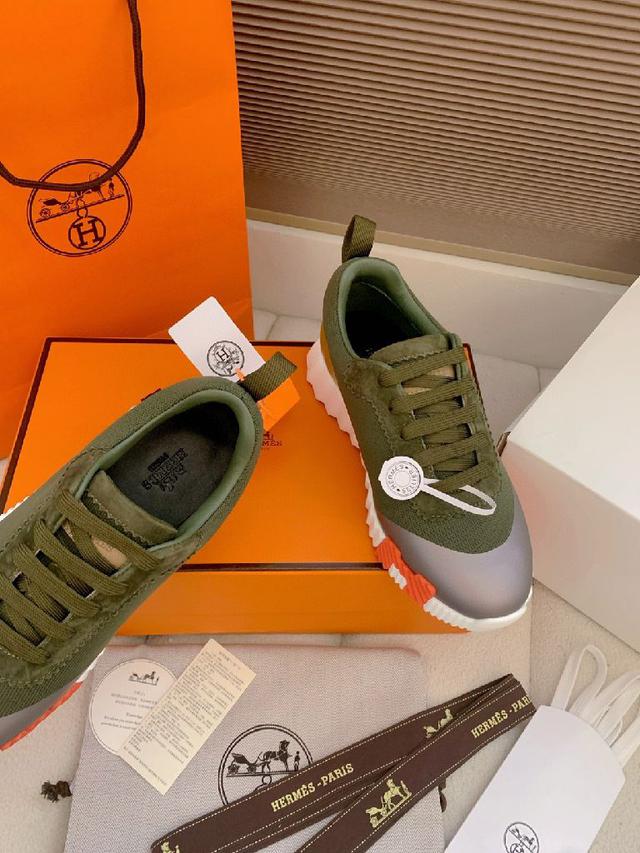 情侣款Hermes 爆单新品Bouncing运动鞋  轻Napa小牛皮拼接麂皮
