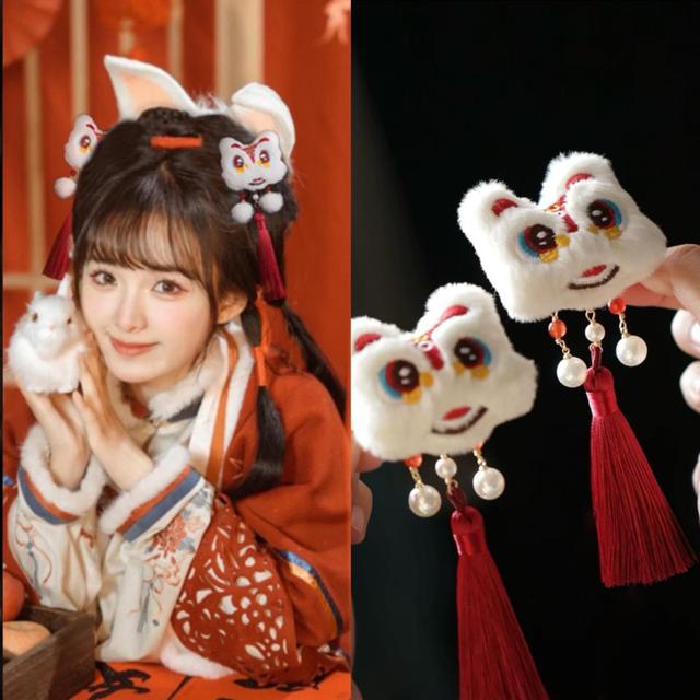 【預購商品】【0118結單】【批發】兒童新年舞龍舞獅喜慶流蘇髮夾2入 H575