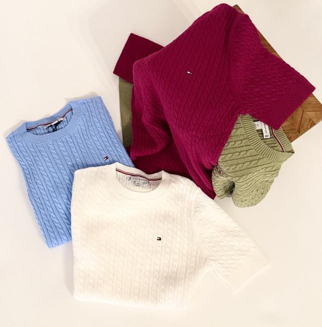 美國 us 經典必收！Tommy Hilfiger 100% 純棉麻花編織短袖毛衣(4色)#有單就下