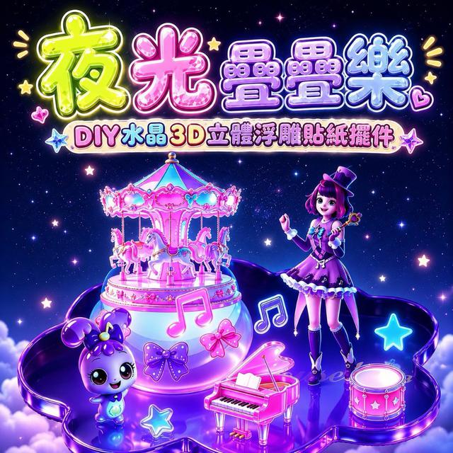 【預購商品】【0716結單】【批發】夜光疊疊樂 DIY水晶3D立體浮雕貼紙擺件4入