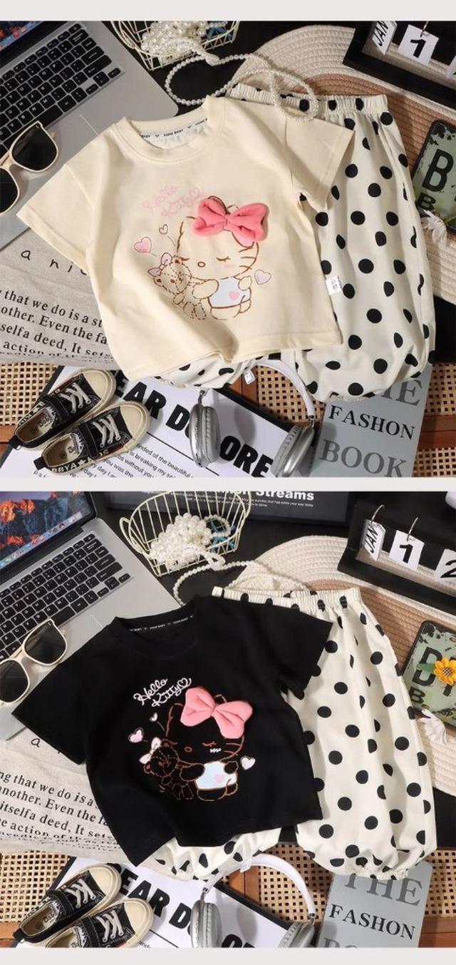 G00486木木屋200g棉女童T恤短袖套裝2025新款洋氣夏季休閑夏裝兩件套