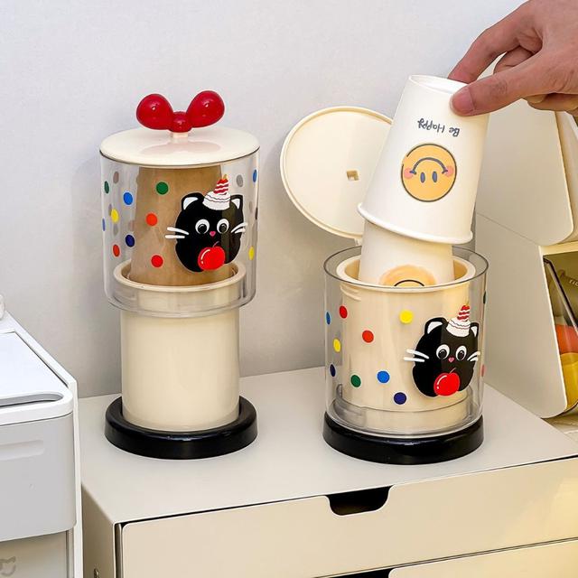 ins波點貓咪可伸縮紙杯防塵收納盒(預購)