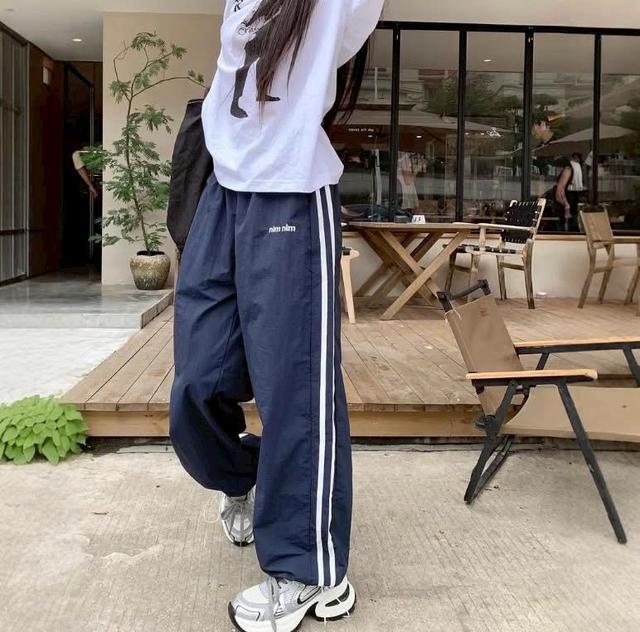 K1538-2026春季字母刺繡抽繩速乾闊腿長褲