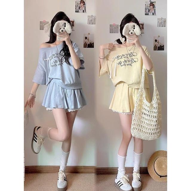 【預購商品】【0918結單】【批發】韓國棉質 字母TEE褶皺裙套裝 250916-12