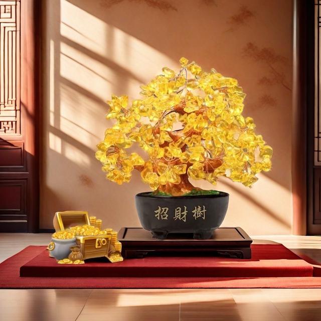 廠商現貨 黃水晶招財樹擺件 盒裝