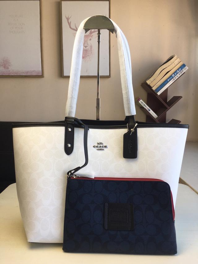 专柜最新色 Coach新款 91381 双面购物子母开口托特包