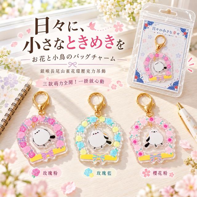 預購 銀喉長尾山雀花環壓克力吊飾【3款可選】-11/3下午3點收單