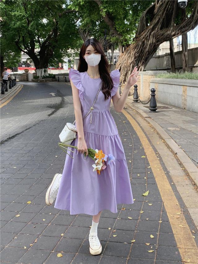 【預購】【0801結單】【批發】夏季氣質收腰減齡小飛袖連衣裙 2246