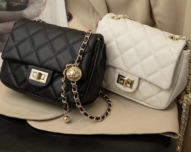 韓國小眾品牌 菱格紋真皮鏈帶方包#03/24