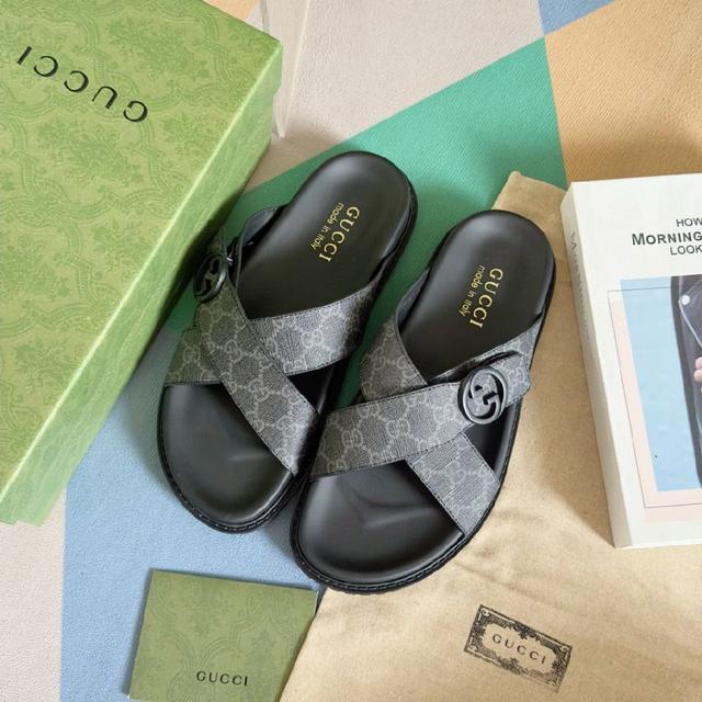 2024Gucci 古奇 夏季新款 双G 老花 夹脚 一字拖 交叉凉鞋 厚底 拖鞋 沙滩鞋