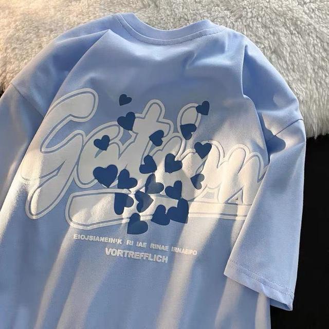 夏季大碼減齡愛心印花短袖上衣(預購)