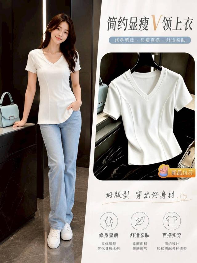 預購 獨家加大碼日雜新品上市修身V領羅紋上衣(EV39546)-6/24號中午12點結單