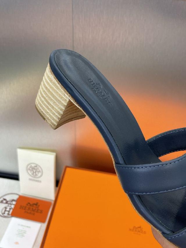 Hermes 春夏经典款 Oran 拼色工字拖女鞋  H家粗跟圆头露趾果冻色