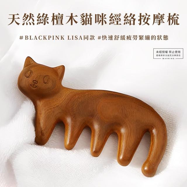 天然巴拉圭綠檀木貓咪頭部經絡按摩梳(單個) 贈鬃毛氣囊梳 *1 +SHIRO 銀色杜邦紙環保提袋小款