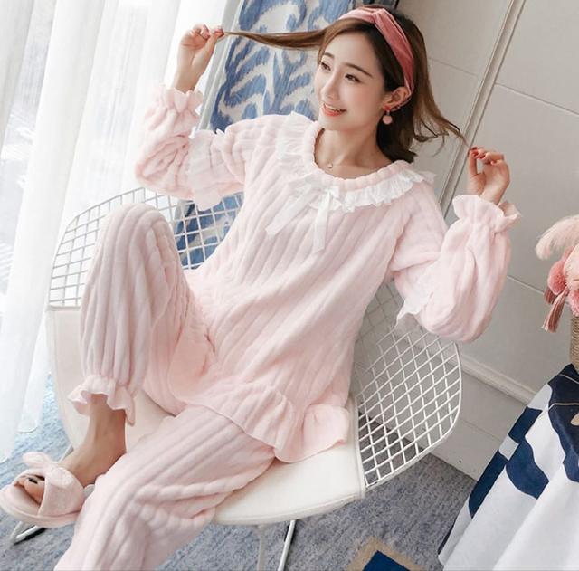 K1479-公主風珊瑚絨睡衣家居服套裝