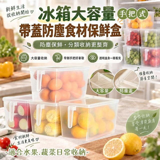 【預購商品】【1006結單】【批發】冰箱大容量手把式帶蓋防塵食材保鮮盒 261004-10