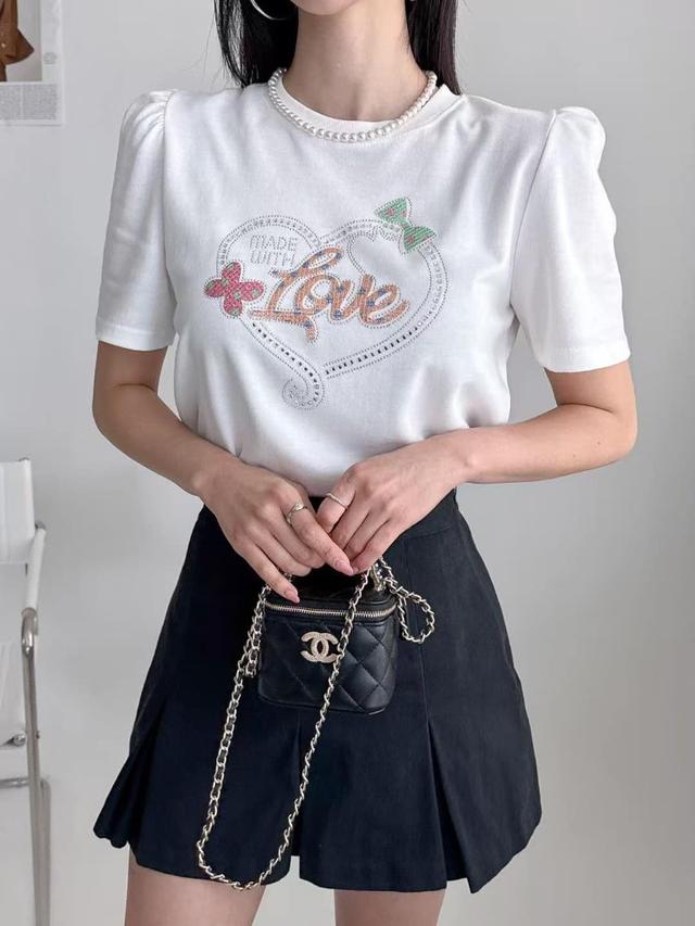 【預購商品】【0531結單】【批發】正韓鑲鑽愛心短袖上衣 022101【正韓服飾】