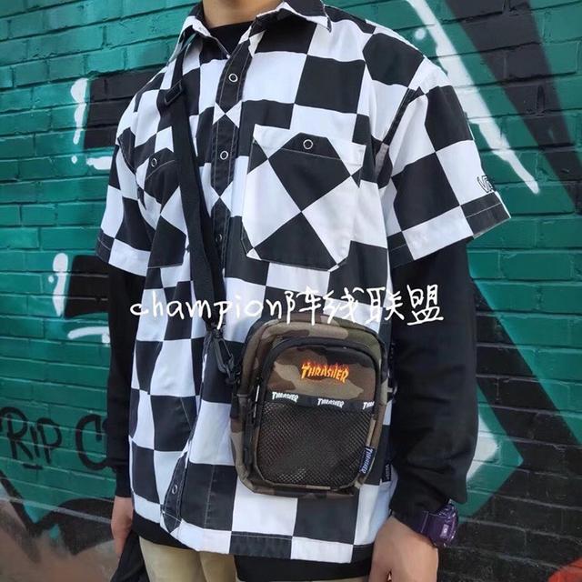 火焰腰包潮牌现货 联名THRASHER单肩斜跨包斜挎包