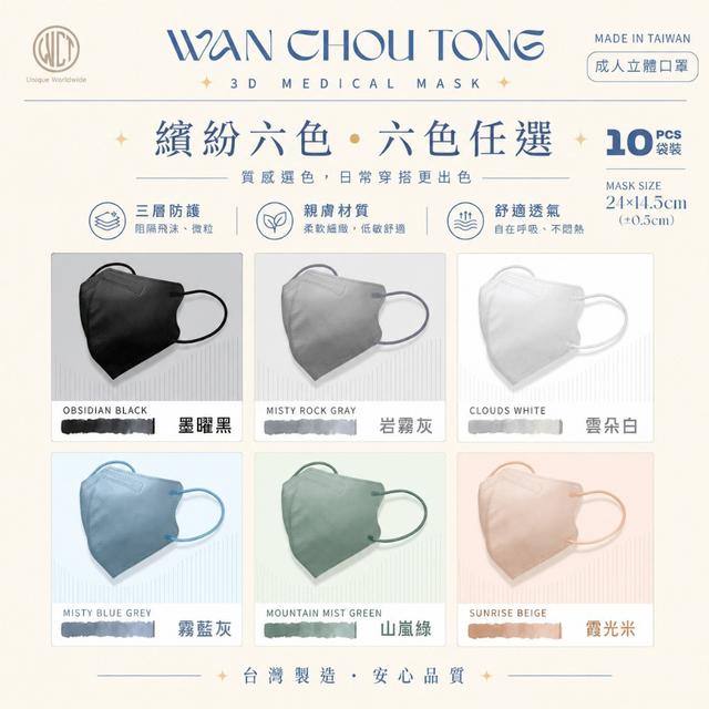 預購 WCT 萬洲通｜成人3D立體醫療口罩(單色10入/袋)《同色一組3袋》-9/2號中午12點結單