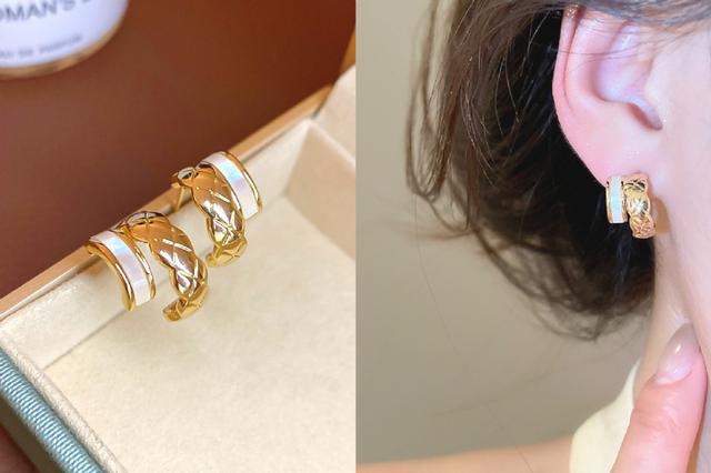 [韓國飾品連線] 正韓S925純銀 時尚簡約貝母雙層C形耳圈📍韓國連線預購收單日：4/19