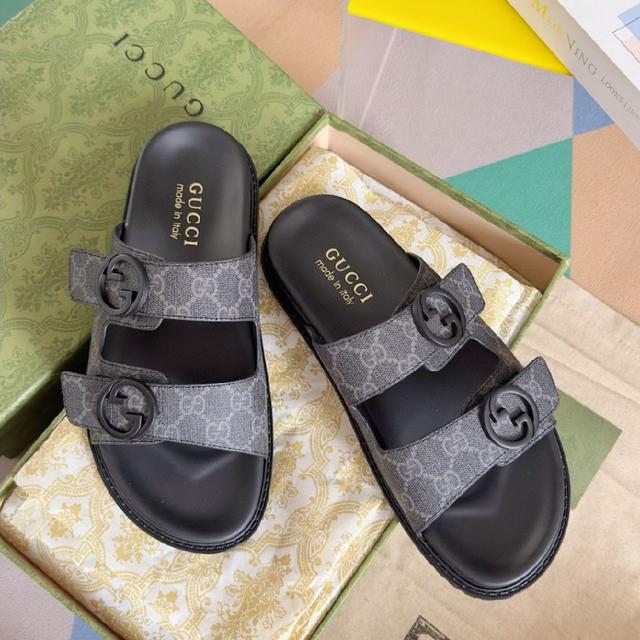 2024Gucci 古奇 夏季新款 双G 老花 夹脚 一字拖 交叉凉鞋 厚底 拖鞋 沙滩鞋