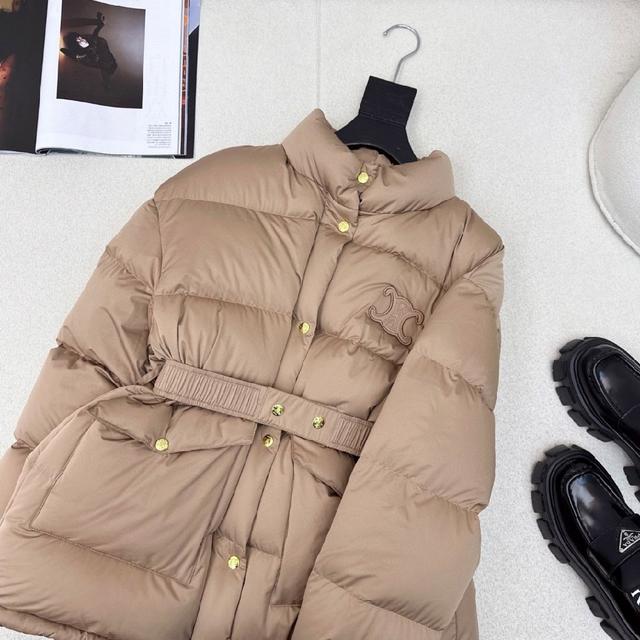 秋冬新款凯旋门皮徽标连帽束腰面包羽绒服 🤎本季最佳版型