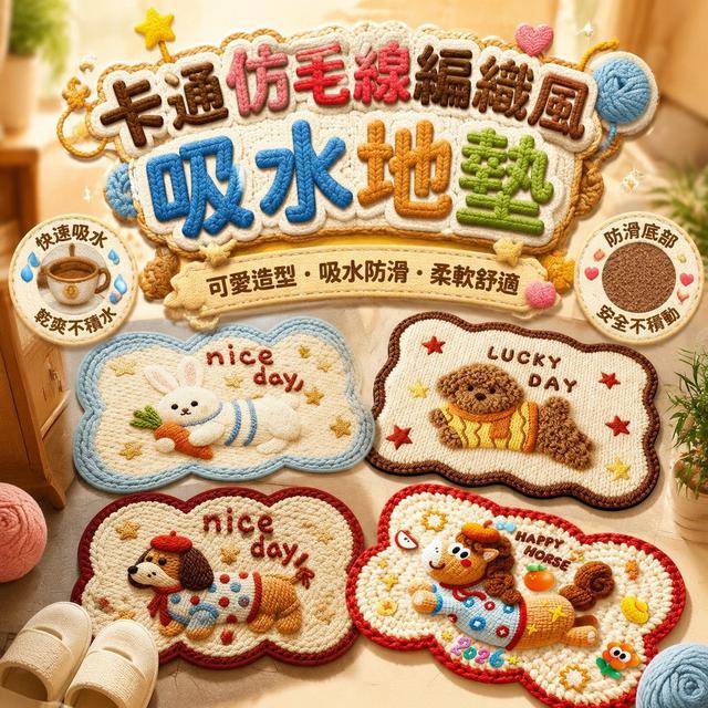 【預購商品】【0927結單】【批發】卡通仿毛線編織風吸水地墊 260924-14