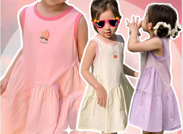 無袖水果滾邊拼色連身洋-2色#08/25