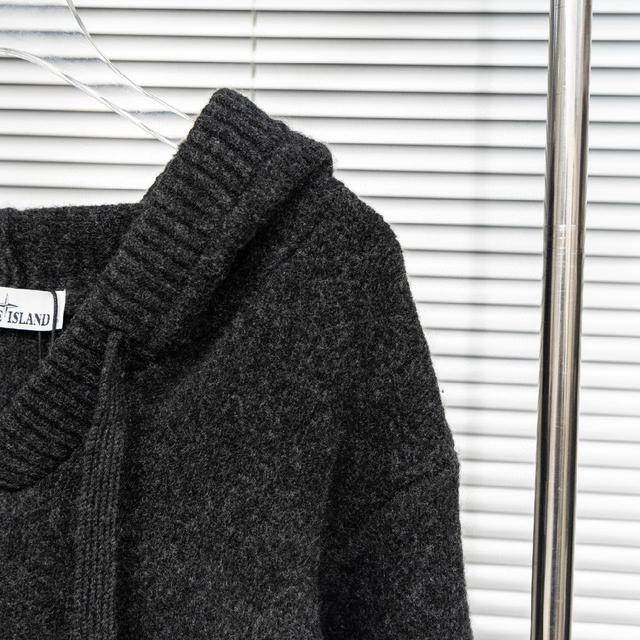石头岛STONE LSLAND 高克重针织羊毛V领连帽毛衣