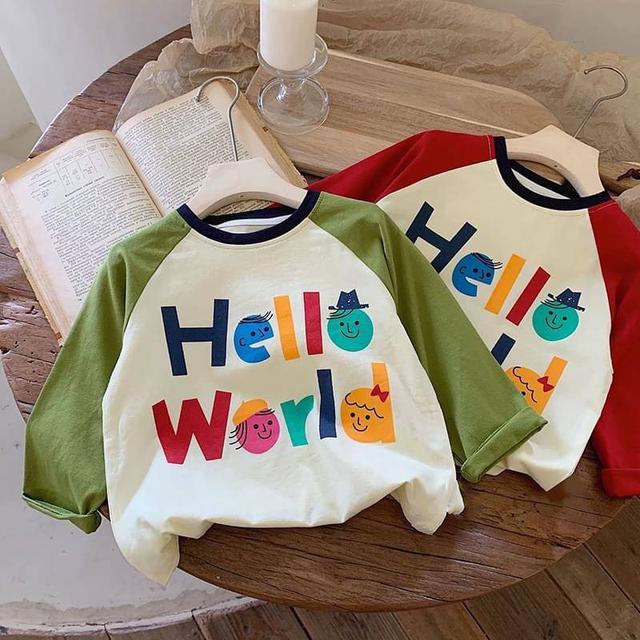 【預購】【1102結單】【批發】秋冬兒童純棉Hello world薄長袖T恤 K824