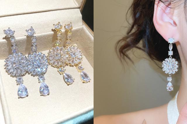 [韓國飾品連線] 正韓S925純銀 輕奢高級感鋯石圓形水滴流蘇耳環 ❤️金❤️韓國連線收單4/19