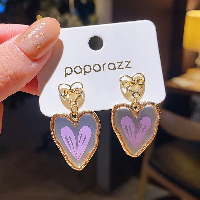 🌹NovaAmi🌹925銀針韓版紫色愛心長款吊墜耳環