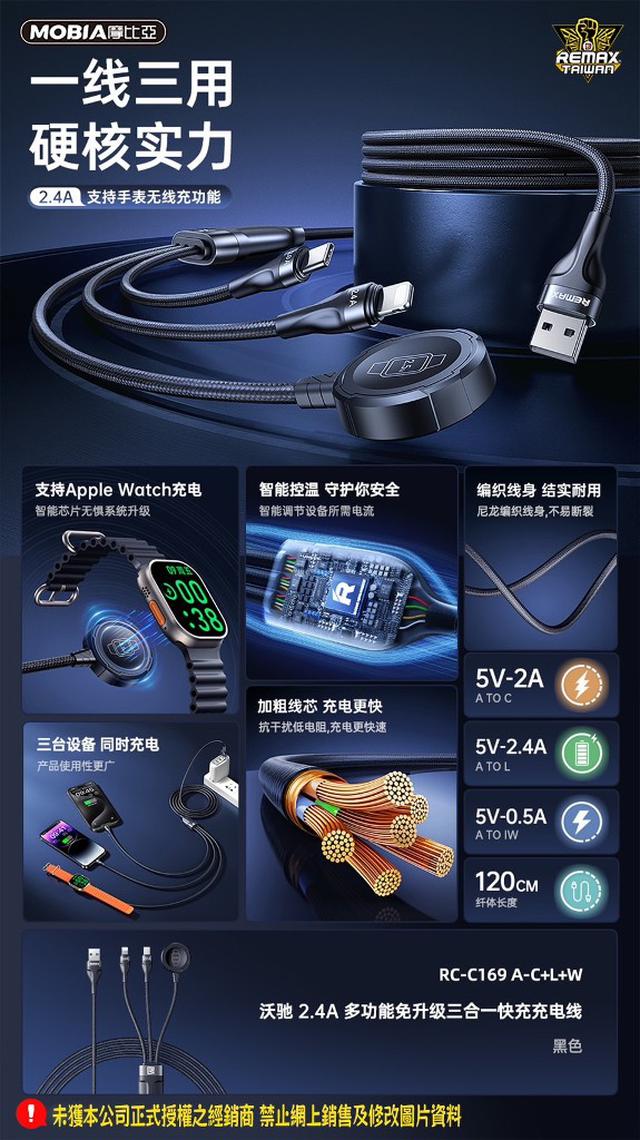 【預購商品】【0502結單】【批發】沃馳2.4A-多功能三合一快充充電線 240501-02