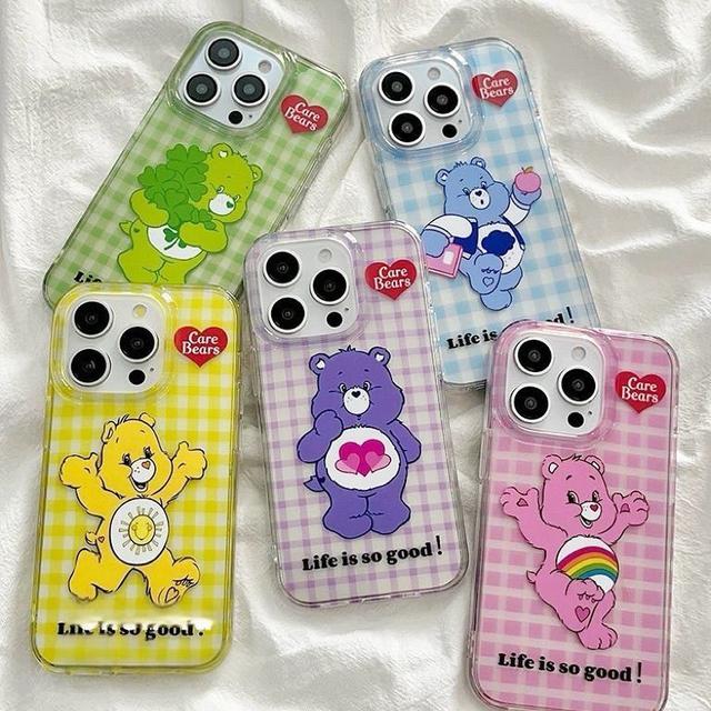 可愛卡通彩虹熊格子手機殼(預購)