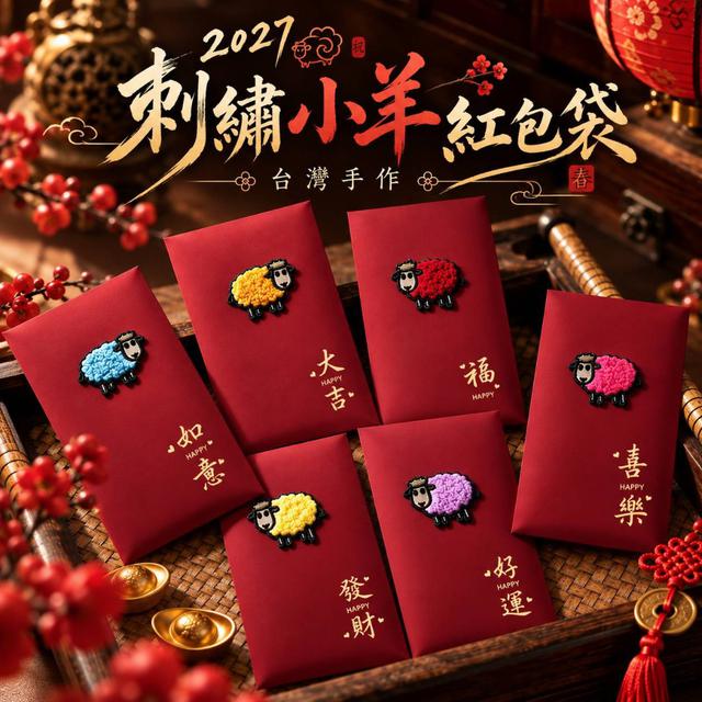 【預購商品】【1020結單】【批發】2027台灣手作・刺繡小羊紅包袋6入 261019-01