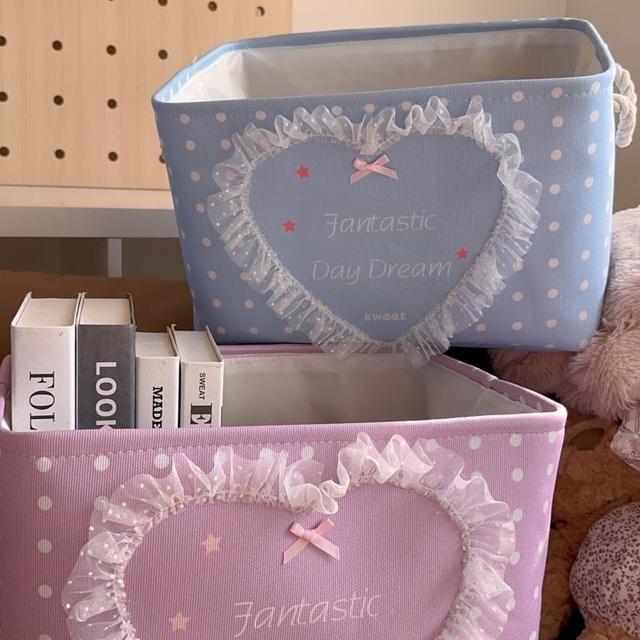 Ins少女愛心蕾絲布藝衣服玩具收納箱(預購)